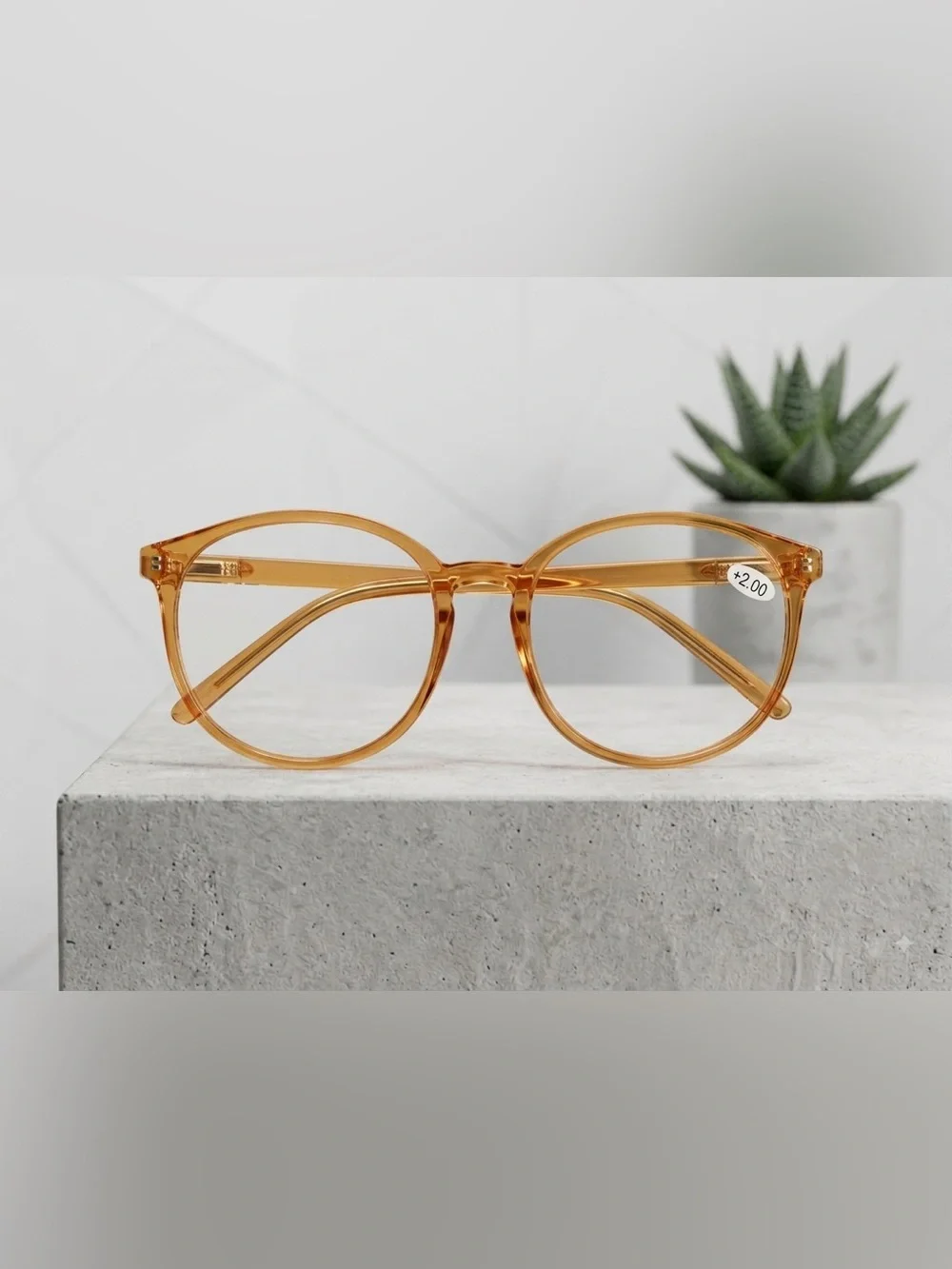 Transparent Amber Round Reading Glasses - in +2.00